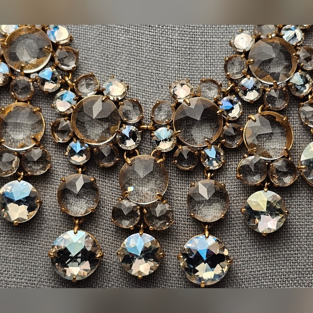 [J. CREW] Gold Crystal Drop Bib Statement Necklace - Picture 3 of 16